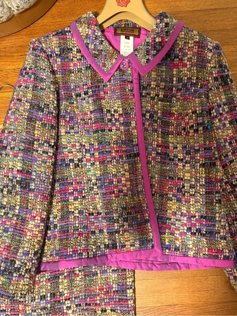 Woven Tweed Skirt Suit Set in Purple and Pink - Women